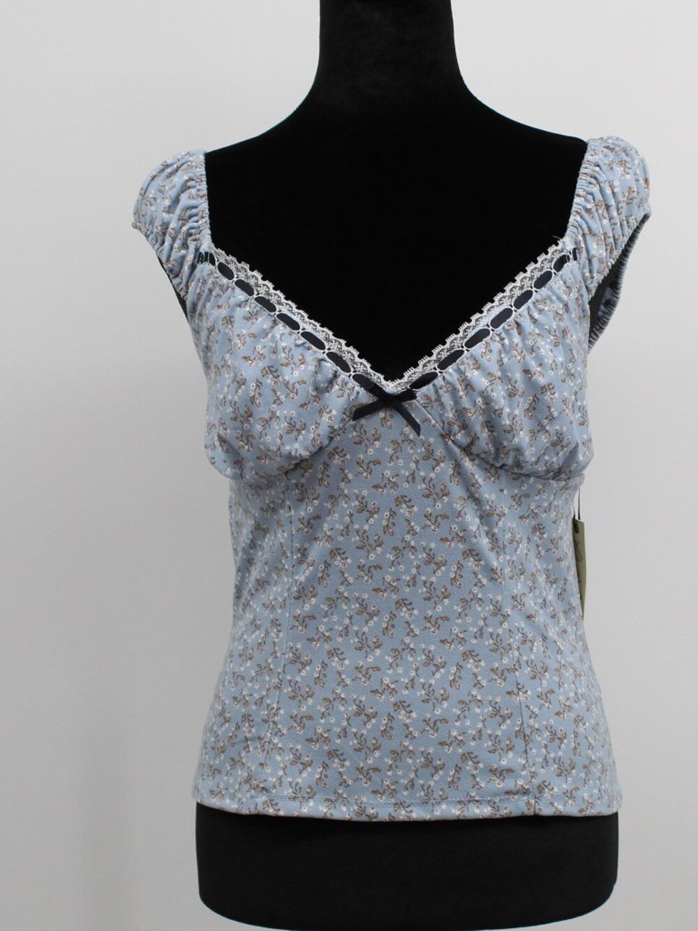 Blue Floral Ditsy Print Lace Sleeveless Top‎ Small Boho Cottagecore Babydoll NWT